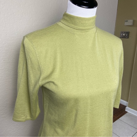 Linda Allard Ellen Tracy Lime Green Cashmere Sweater - Picture 4 of 8